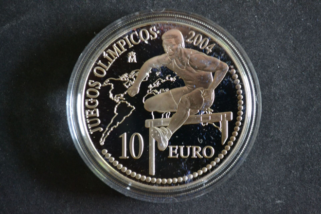 Olympia Espanja 2004 10€ Aitajuoksu Ag