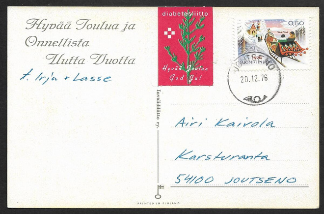 Postilähetys - Joulu 1976 (LAPE 792) Joutseno 20.12.1976