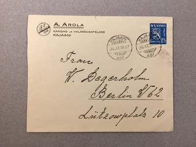 Firmakuori, A. Arola Kajaani Berliini 1934