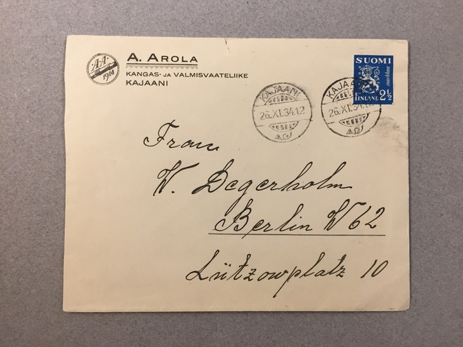 Firmakuori, A. Arola Kajaani Berliini 1934