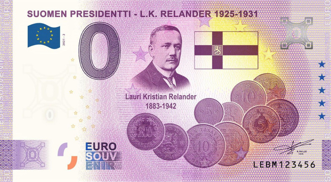 *NOLLA-EURO*2021*SUOMEN 2. PRESIDENTTI*RELANDER*