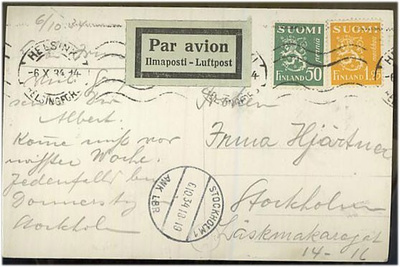 M30 1934 lentokortti Ruotsiin