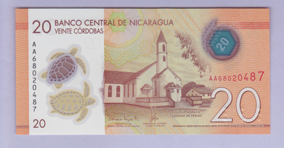 Nicaragua 20 Cordobas v.2022 UNC P-210c Polymer