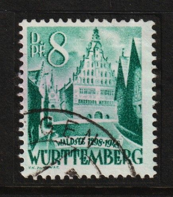 1948 Saksa/Ranskan miehitysalueen 8Pf merkki leimattuna