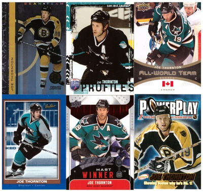 6 x JOE THORNTON Bruins, Sharks Erikois Kortteja