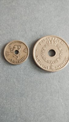 Norge 1krone 1946 + 25 øre 1923