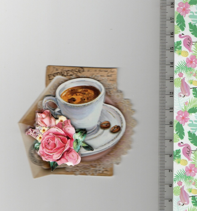 3D KORTTIKUVA °°~RUUSUJA JA ESPRESSOA~°° /Kimalle (Nro 82)