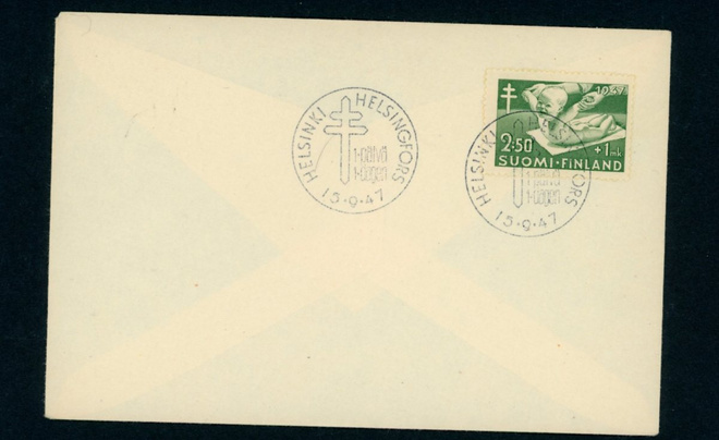 FDC 1947 Tuberkuloosi (TUB)  2,50 mk+1mk