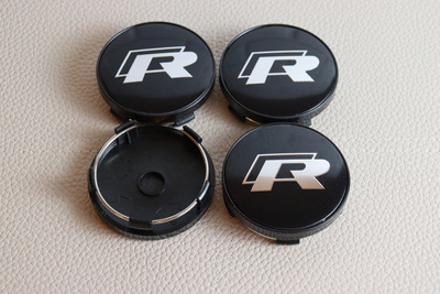 Volkswagen vannekeskiöt – R-line logo, Kromi-Musta – 60mm