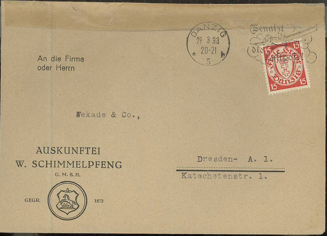 Danzig Mi 214 kirje Saksaan