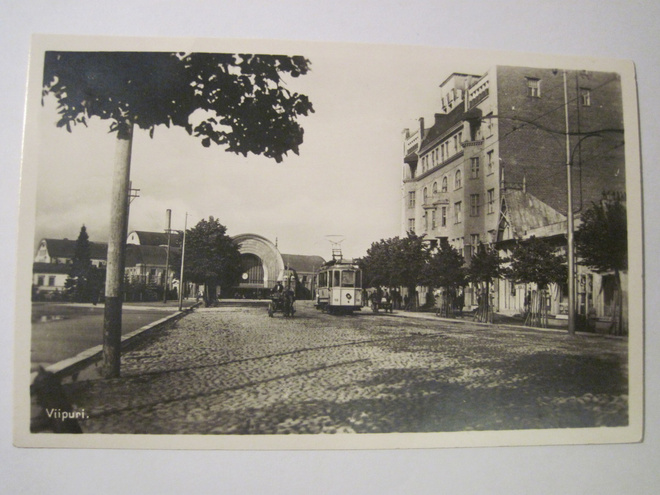 VANHA Postikortti Viipuri Rautatieasema Raitiovaunu 1929