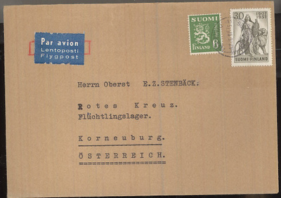 M30 1948 6 mk vihreä ym lentokirje Itävaltaan