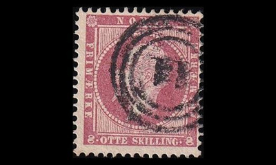 Norja 5 o Oscar I 8 sk numeroleima Arendal (1856)