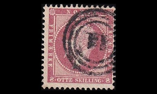 Norja 5 o Oscar I 8 sk numeroleima Arendal (1856)