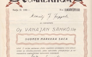 OKK 1941 Vanajan Sähkö Oy, Vanaja osakekirja