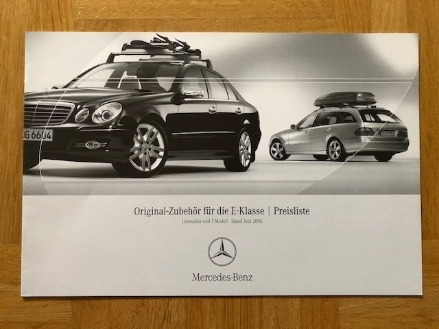 Hinnasto Mercedes W211 E-luokka tarvikkeet 2006. Esite