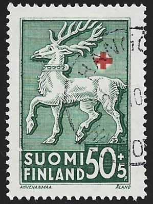1942 Punainen Risti Ahvenanmaa 50 + 5 p leimattu LaPe 254