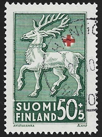1942 Punainen Risti Ahvenanmaa 50 + 5 p leimattu LaPe 254