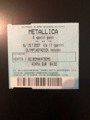 Keikkalippu: Metallica. Helsinki 2007.