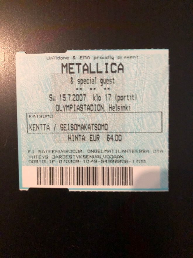 Keikkalippu: Metallica. Helsinki 2007.