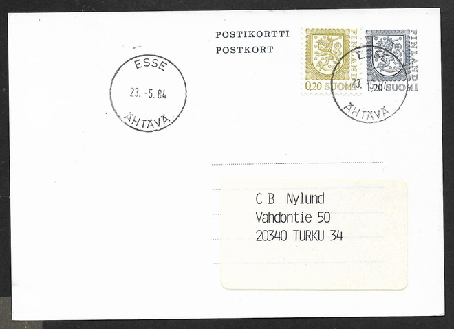 Postilähetys - Ehiö 1,20+lisäm (LAPE 141) Esse 23.5.1984
