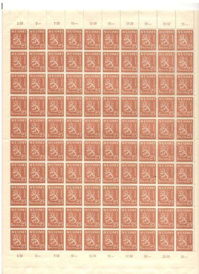 v. 1944 25 pen. ruskea, koko arkki, **
