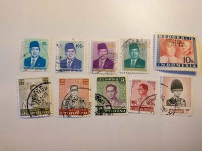 Postimerkki Indonesian presidentti ja Thaimaan kuningas 10