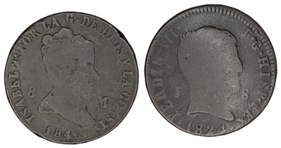 Espanja 1824 & 1846 8 Maravedis