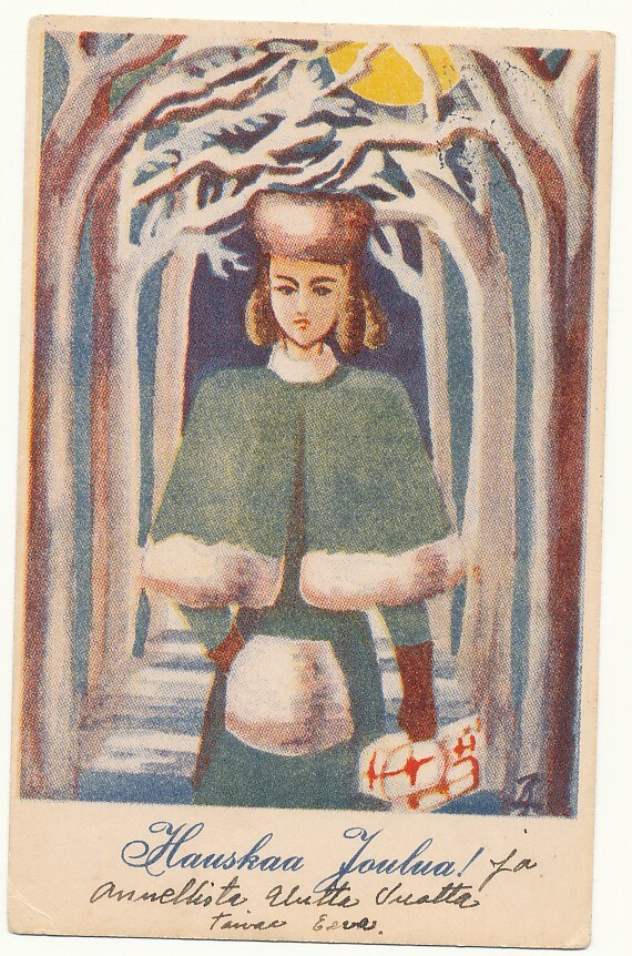 Laura JÄRVINEN -Talviasuinen neito - vanha kortti