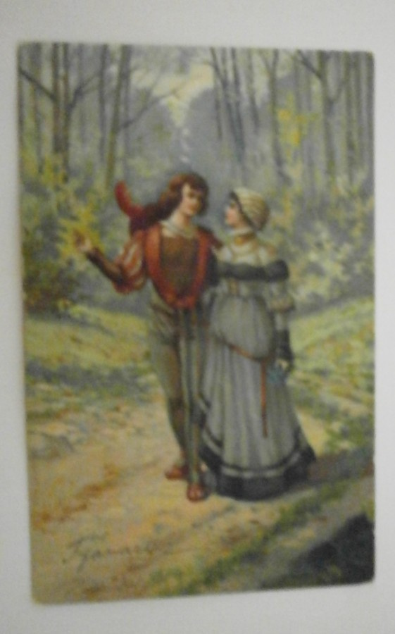 Hienostunut pariskunta kävelyllä, väripk, p. 1904