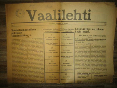 Vaalilehti 29.6.1933 , nro 1