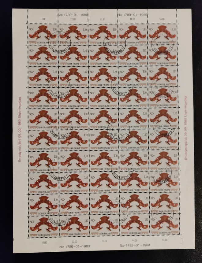 1980 Pohjola 1,10 mk leimattu arkki