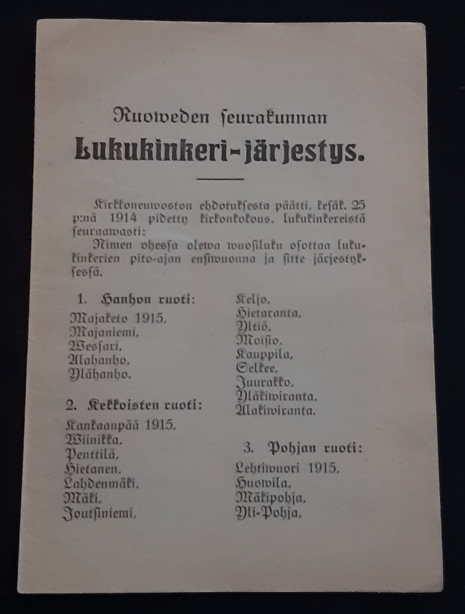 Ruoveden seurakunnan lukukinkeri-järjestys 1914