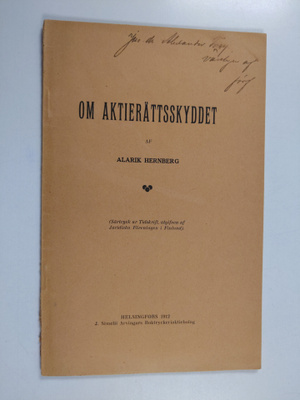 Werner Alarik Hernberg : Om aktierättsskyddet (tekijän om...