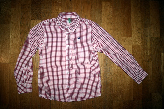 Benetton puna-valko ruudullinen kauluspaita 130