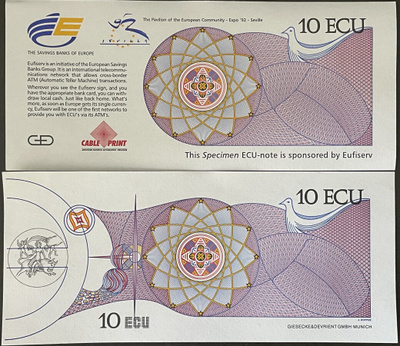 1992 Specimen 10 ECU European Community Commemorative Note