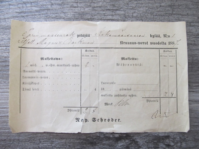 PORI.....Kokemänsaari, Kruunun werolappu vuodelta 1887