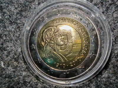 2 € Portugali 2010 Portugalin tasavalta 100 vuotta