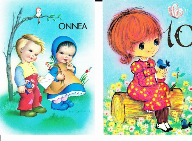 ONNITTELUKORTIT, POIKA + TYTTÖ  ja  TYTTÖ 10 V POSTIKORTTI