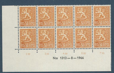 1963  15p ruskeankeltainen nro-10lö 1313 ++