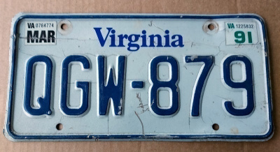Virginia USA rekisterikilpi verotarra 1991