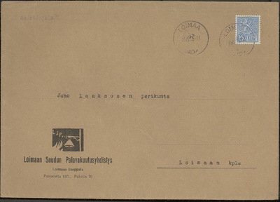 1954 25mk sininen asiakirjoja lähetys