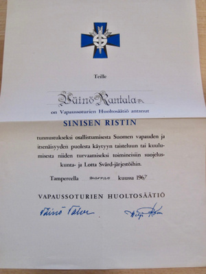 VANHA Luovari Sininen Risti 1967