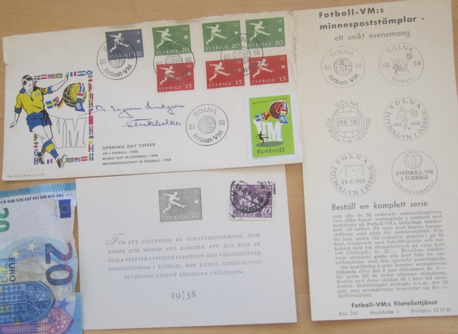VANHA Ensipäiväkuori FDC ym Ruotsi Jalkapallo MM-kisat 1958