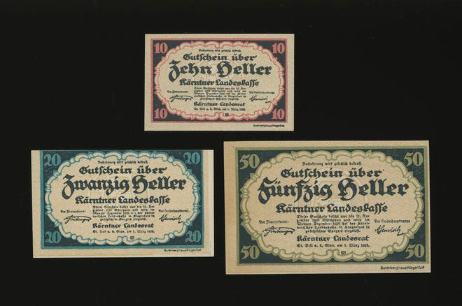 Itävalta Notgeld 10, 20, 50 Heller, Sankt Veit 1920