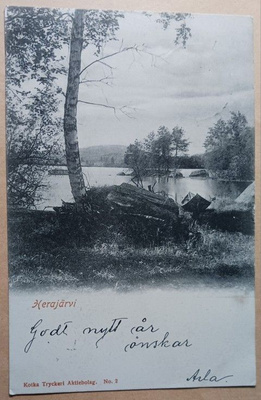 Herajärvi, järvimaisema, vene rannalla, mv pk, p. 1903