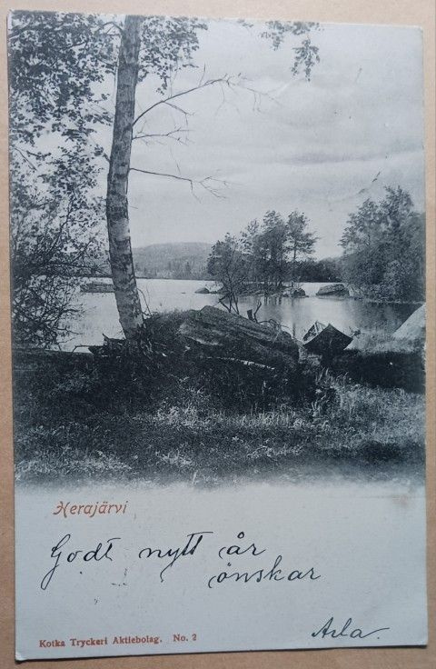 Herajärvi, järvimaisema, vene rannalla, mv pk, p. 1903