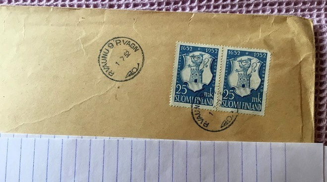 P.vaunu 9 leima v. 1952 Pietarsaari merkki