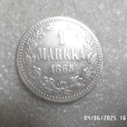 1 mk  1865   hopeaa   paljonkulkenut.siisti raha, - pikkukuva 1