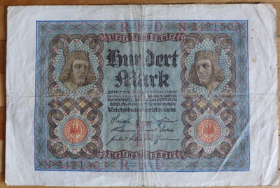 Raha seteli vanha Saksa v. 1920, 100 markkaa